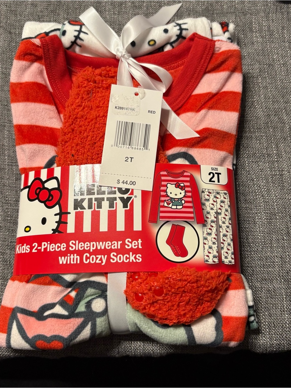 Hello Kitty Red and Pink Toddler 2-Piece Sleepwear Set with Cozy Socks